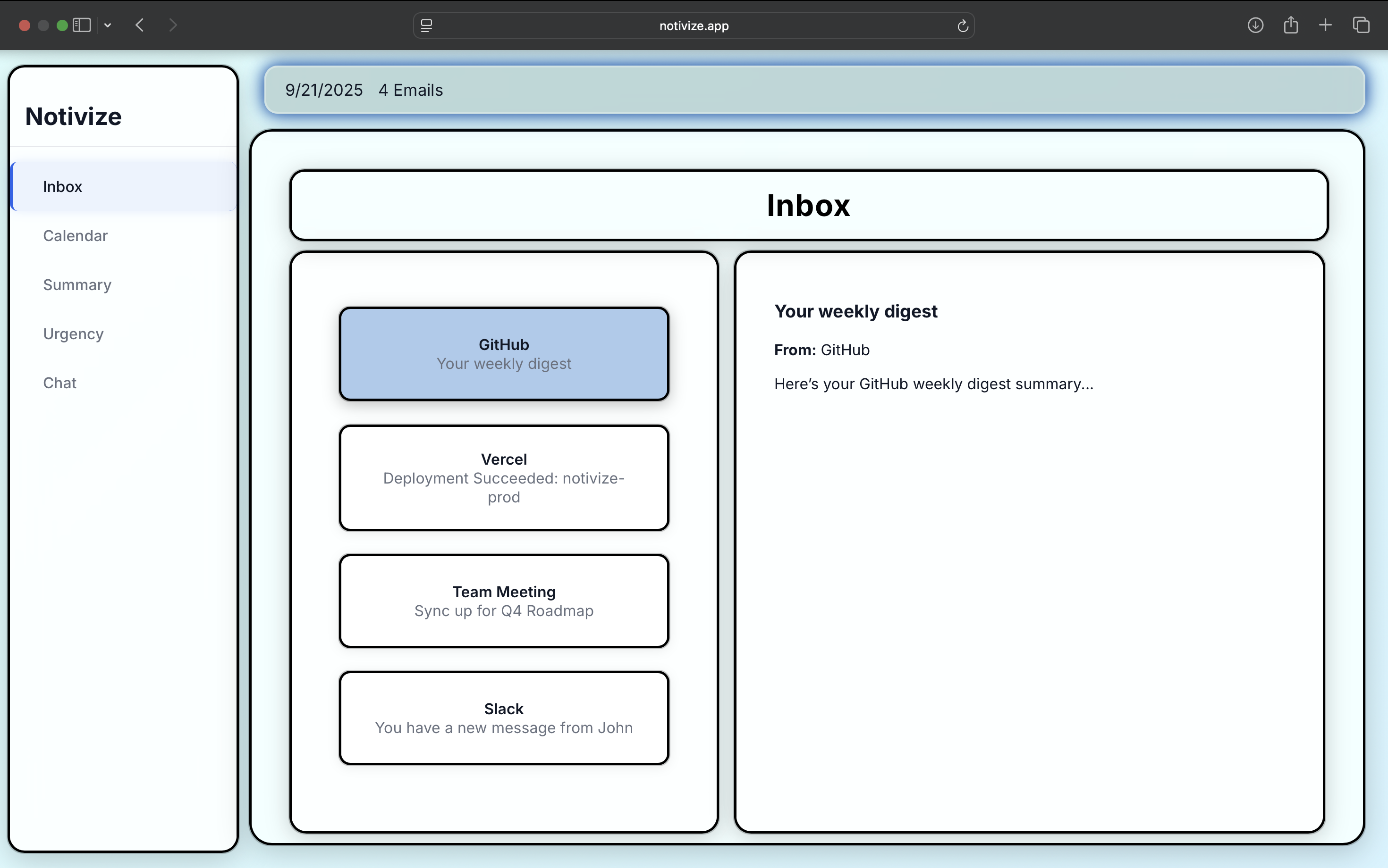 Clean inbox interface